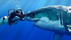 Diver and shark - eye to eye