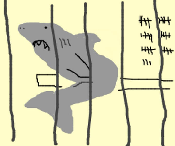 Great White Shark in jail - cartoon