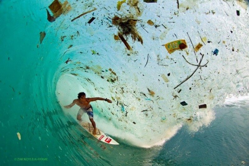 Surfing with plastic and pollution